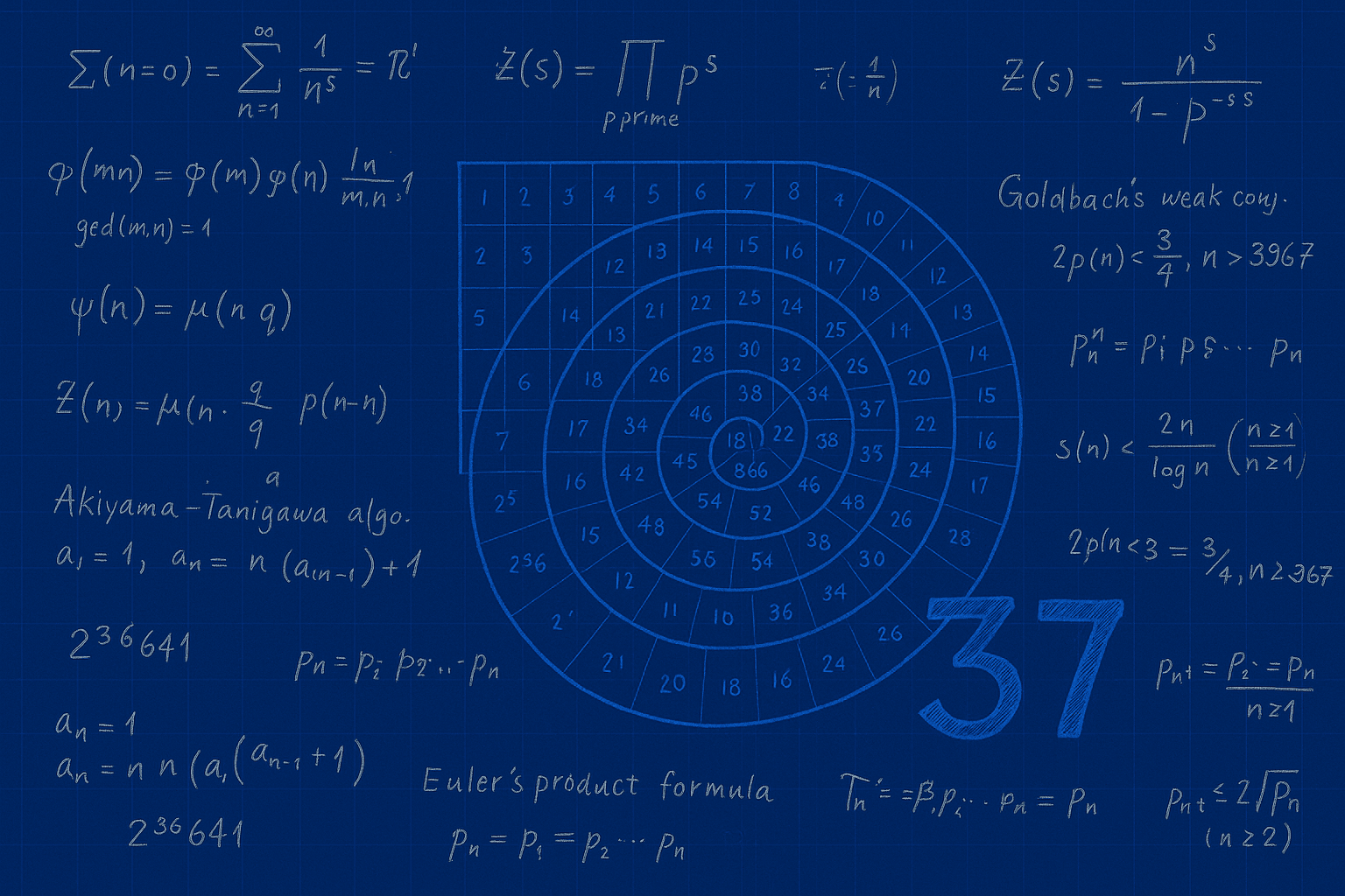 Mathematical visualization with prime number 37 highlighted