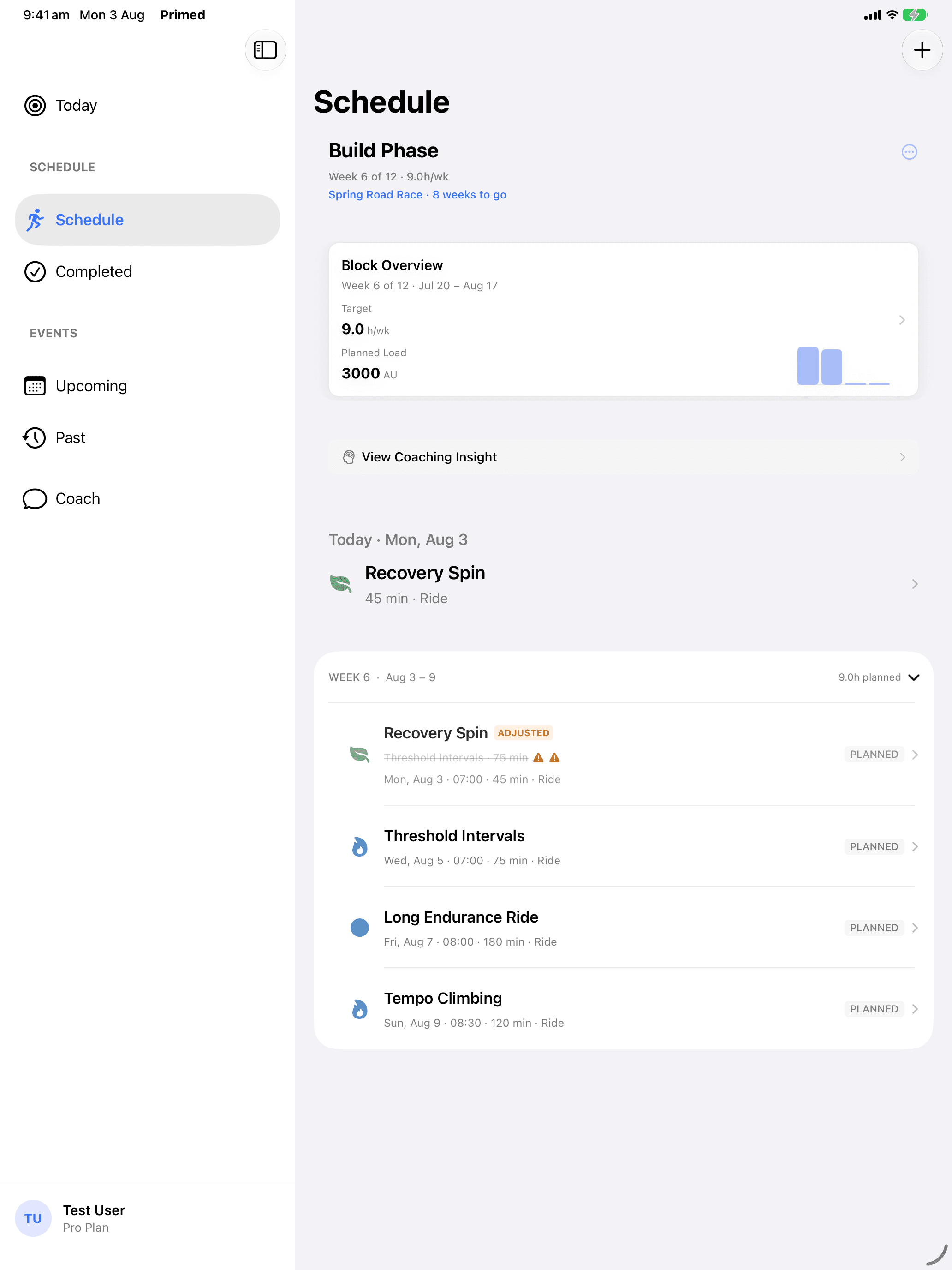 An iPad app example: a plan with room to adjust as the week changes.